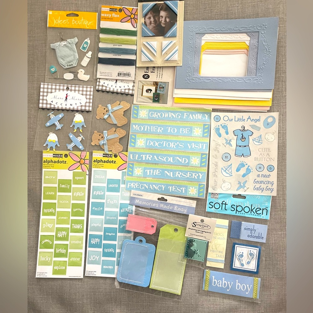 Scrapbook Stickers & Embellishments for baby boy / child Blues and Green variety